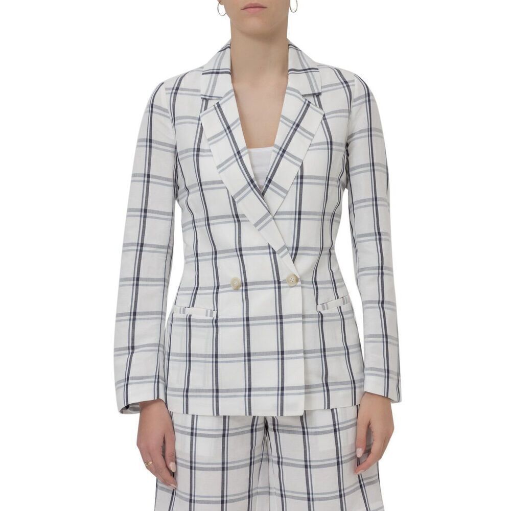 NEW SEMICOUTURE Giacca Lincoln Women's Linen Blend Blazer White Blue Size EUR46